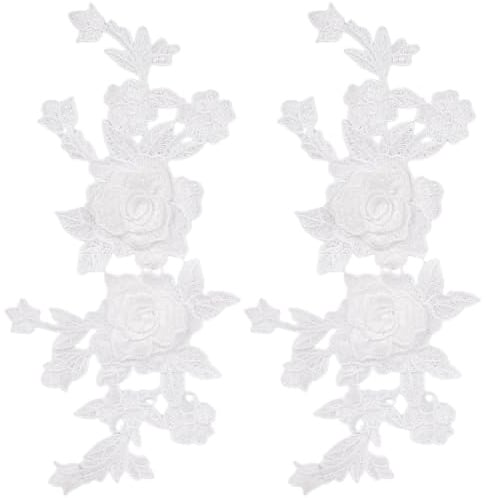 GORGECRAFT 2 Stück Weiße Blumen Spitzen Applikation Im Boho Stil Vintage Rose Bestickt Zum Aufnähen Retro Blumenpaar Polyester Ornament Für Hochzeitskleid Hut Tasche Jeans Schuhe Kleidung Bastelzubehö