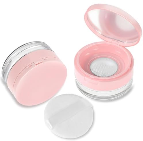 Qianyu Leere Puderdose mit Puderquaste Nachfüllbar Pulverkasten Losen Puder Behälter Wiederverwendbare Kompakte Container Tragbare Make-Up-Etui mit Spiegel und Elastischem Netzsieb