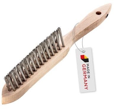ROTHENBERGER Industrial Kratzbürste Unkraut | Drahtbürste | Grillbürste | Metallbürste | Kehlnahtbürste | Handdrahtbürst 3-reihig I 28 cm lang I mit Holzgriff