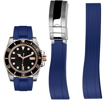 Kai Tian 20mmKautschuk Uhrenarmband mit Faltschließe, Blau Silikon Fluorkautschuk Uhrenarmbänder für Rolex Seiko Armbänder Männer Frauen