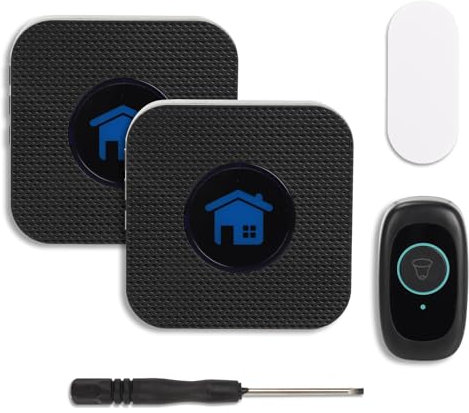 Funkklingel, 300m Reichweite Türklingel Funk mit 2 Plug-In Empfänger, IP 55 Aussen Wasserdicht Klingel Haustür mit 55 Melodien, 5 Lautstärkestufen, Kabellose Türklingel ohne batterie mit LED-Blitz