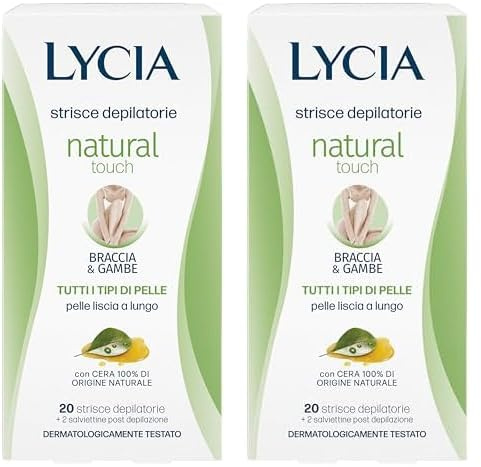 Lycia - Strisce Depilatorie Gambe e Braccia, Natural Touch, Con Cera 100% di Origine Naturale, Per Tutti i Tipi di Pelle, 20 Strisce (Confezione da 2)