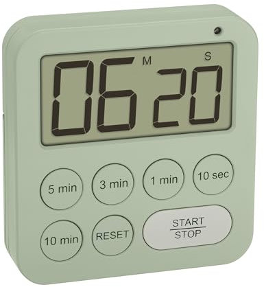 TFA Dostmann Minuteur numérique pour Le Sport/la Cuisine/l'apprentissage, 38.2056, chronomètre Inclus, magnétique, avec 3 Niveaux de Volume, Horloge à œufs, minuterie de Cuisine, Vert