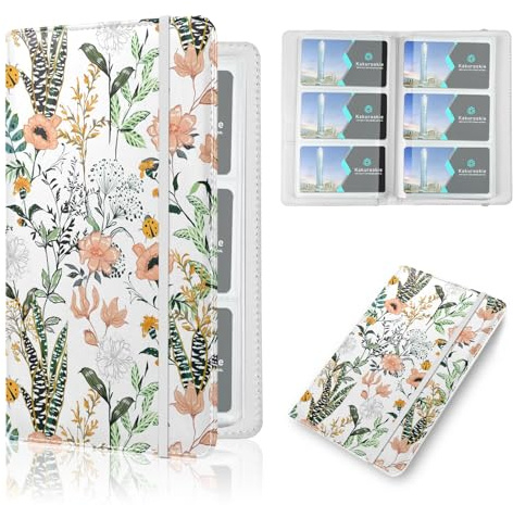 Kakurookie Floral Business Card Book Holder Organizer for Women, 240 Card Capacity, Stylish Name Card and Credit Card Holder for Professionals (Flower-Grass)