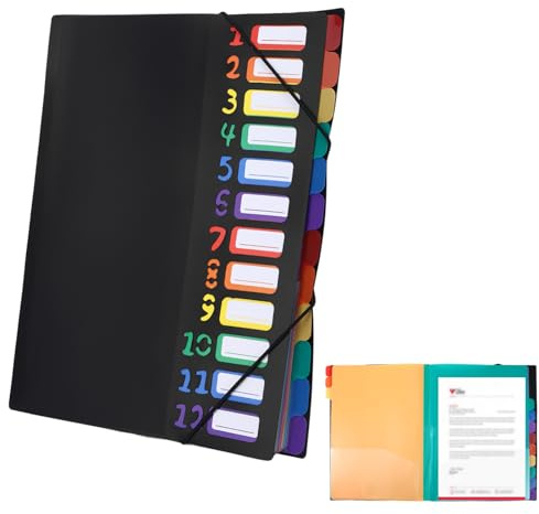 Porte-documents A4 noir Trieur A4 12 compartiments Organiseur arc-en-ciel Chemise signatures Accessoires scolaires bureau