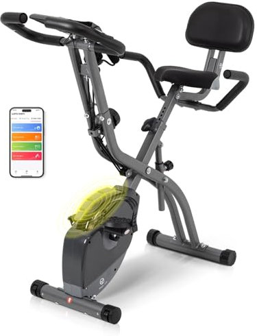 Folding Exercise Bike with Train App, Upright and Recumbent Foldable Stationary Bike is The Perfect Workout Bike for Home Use for Men, Women (Grey with Bluetooth)