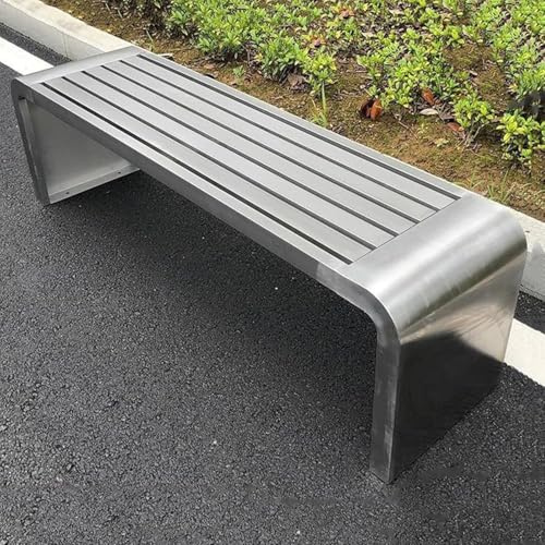 Parkbank Edelstahl Ohne Rückenlehne, 2-3 Sitzer Outdoor Kleiner Gartenmöbel Für Balkon, Park, Rasen, Hinterhof, Bis 400 kg Belastbar