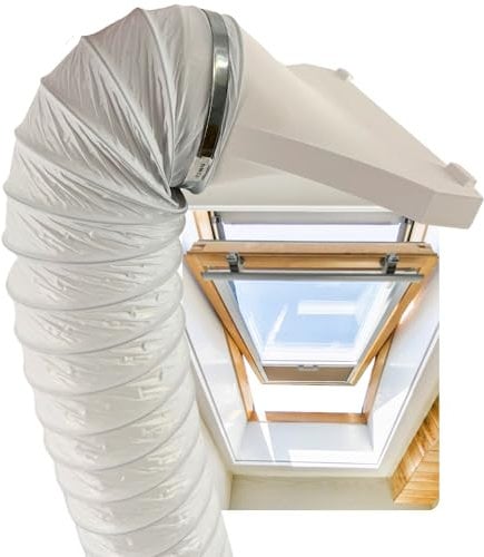 TRONICXL Passe-fenêtre 100 mm - Pour climatisation, sèche-linge, fenêtre de toit, fenêtre basculante, adaptateur de fenêtre pour Velux Roto (buse d'évacuation + tuyau de 3 m + 2 colliers de serrage