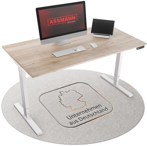 ASSMANN Höhenverstellbarer Schreibtisch elektrisch, 120x80cm, TÜV-geprüft | stufenlos verstellbar mit Aufprallschutz, ergonomischer Schreibtisch Made in Germany - Y-Line, Eiche Natura/Weiß