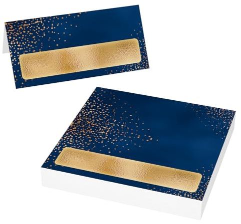 50 Stück Tischkarten Geburtstag Blau-Gold, leere Faltkarten Tischkarten, Geburtstag, Festliche Party, Universal