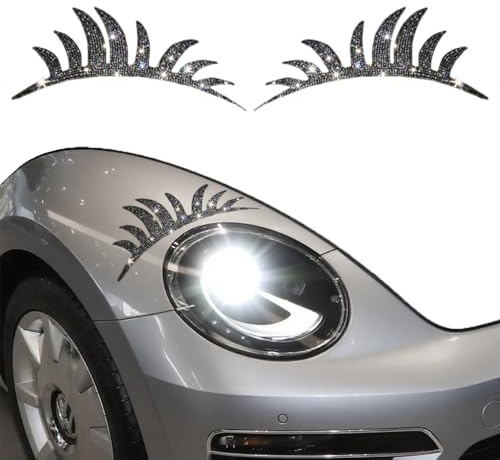 2 Autocollants Sourcils de Phare à Cils Strassés pour Voiture, Noir | Autocollant Adhésif à Strass Brillants, Décoration Créative pour Phares, Convient aux Voitures, Camions et SUV