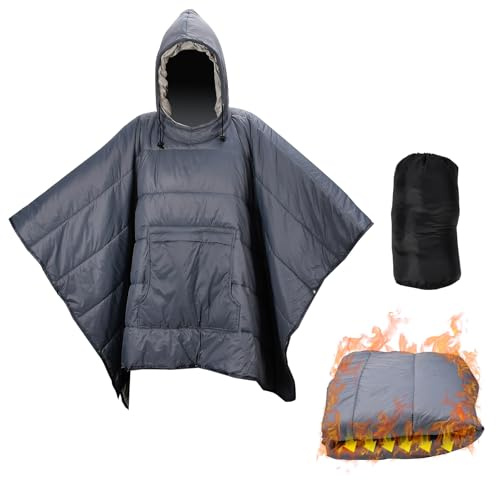 JSCARLIFE Warm Camping Blanket, 2-in-1 Wearable Sleeping Bag with Zippered Pocket, Ultra-Lightweight Waterproof Windproof Thermal Blanket for Outdoor Camping, Hiking, Emergency Survival (Gray)