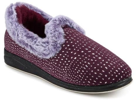 Pavers Just Step In Wide Fit Fur Cuff Slippers - Plum Size 6