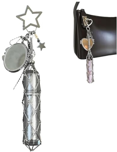 Lippenstift-Halter, Edelstahl, schicker Lipgloss-Halter mit Spiegel, Schlüsselanhänger Lipgloss, kleine Bling Kristall Lippenstifte Aufbewahrungstasche Schlüsselanhänger, B, Modern