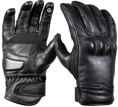 MDM Motorradhandschuhe Herren Leder, Retro Biker Handschuhe Chopper, Touchscreen Funktion, Rindsleder, Knöchelprotektor, rutschfeste Handfläche