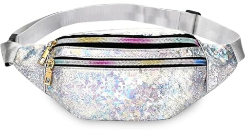 Bauchtasche Damen,Wasserdicht Gürteltasche mit 3 Reißverschluss Fächer | Reflektierender,Stylisch Hüfttasche Mädchen Verstellbarem Riemen 80er,90er Jahre Outfit Damen Bauchtasche für Party,Sport