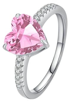 RDSGYZ Anello nuziale da donna in oro bianco 9 K, misura M 1/2 cuore con zaffiro rosa, fedi nuziali per moglie fidanzata