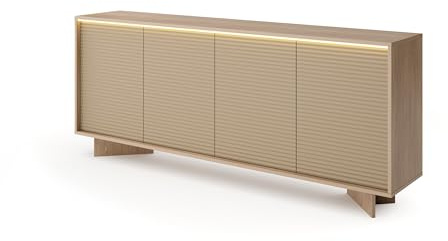 Masseno Kommode Rigato 203,9 cm Sideboard mit Schubladen und 4 Türen für Wohnzimmer Schlafzimmer Modern 203,9x40x84,4 cm Beige