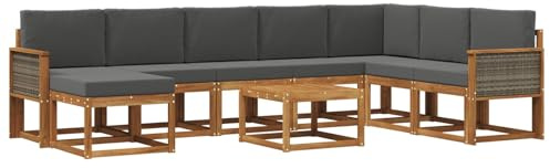 vidaXL Outdoor-Sofagarnitur mit Kissen 9 pcs Natur und Anthrazit, Moderne Garten-Sofaset, wetterresistent, Lounge für den Garten, Akazienholz, Bequeme Sitzgelegenheit draußen