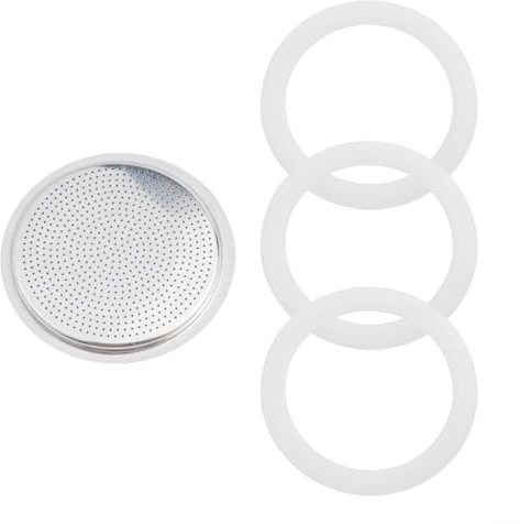 Confezione da 3 guarnizioni in silicone con filtro a rete in alluminio per moka e caffettiera espresso (12 tazze)