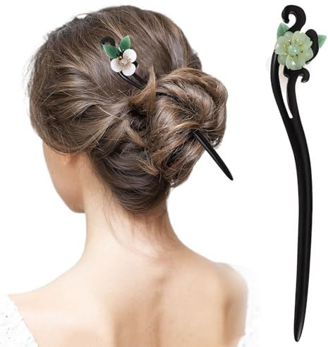 Épingle à Cheveux Rétro Fleur en Bois, Style Traditionnel Créatif | Accessoire Décoratif Vert, Lot de 1 Pièce, Design Simple et Délicat, pour Femmes