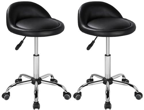 Yaheetech 2er Bürostühle Barhocker Drehhocker Rollhocker für Massagesalon, Küche, Büro, um 360° drehbar, höhenverstellbar, 55,5-70 cm, Schwarz
