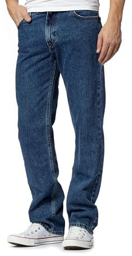 Mens Denim Basic Jeans Cotton Original Plain Straight Leg Heavy Duty Denim Basic Washed Jean Classic Designer Fit Casual Work Wear Zip Fly Belt Loop Pants Pocket Trousers Bottoms
