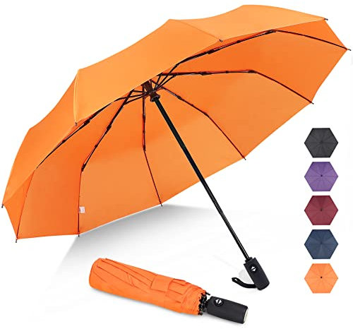 ZOMAKE Regenschirm Taschenschirm Sturmfest,Klein Schirm mit Auf-Zu-Automatik für Herren Damen - Travel Umbrella mit UV Schutz, (Orange)