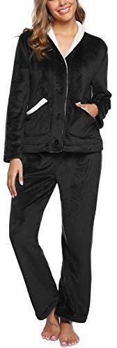 iClosam Pyjama Femme Hiver Chaud Pyjama Polaire col V Ensemble de Pyjamas en Flanelle Vêtements de Nuit à Manches Longues avec 2 Poches