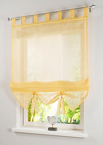 Yaland Voile Raffrollo transparentes einfarbiges Raffollo mit Schlaufen Schlaufenrollo Fenster Schal (BxH 100x155, gelb) 1 Stück
