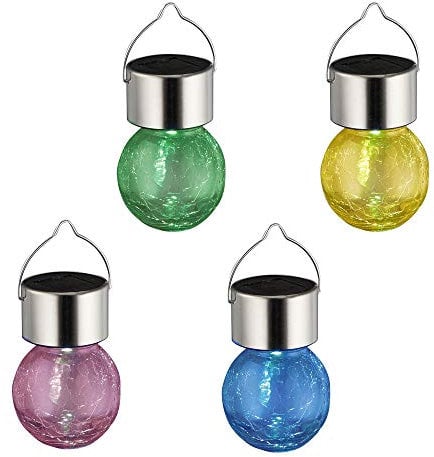 4er Set LED Solarleuchte Crackle zum Hängen bunt Deko Solarlampe Garten Beleuchtung
