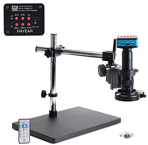 HAYEAR 4K HDMI Microscope Camera Kit for Industry Lab PCB USB Output TF Card Video Recorder +180X C-Mount Lens + Big Stereo Stand +144 LED Light