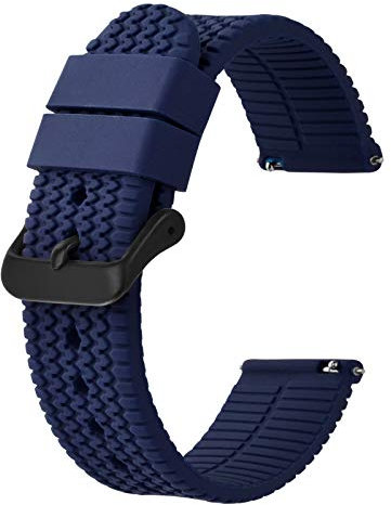 BISONSTRAP Bracelet de Montre en Silicone avec Dégagement Rapide, 18mm Bande de Remplacement, Bleu Foncé/Boucle Noire