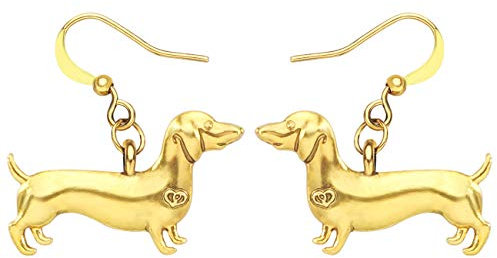 WEVENI Cute Gold Silber Plattiert Dackel Hund Ohrringe Geschenke Haustier Welpe Dachshund Anhänger Schmuck für Damen Frauen Charms (Gold)