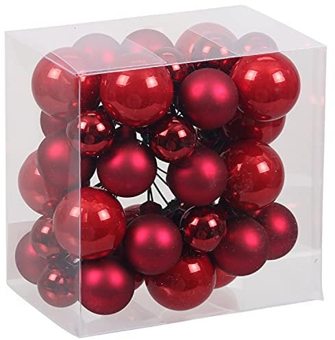 Bündel mit Glaskugeln an Draht (insg. 36 Weihnachtskugeln) - Weihnachtsdeko - Baumkugeln an Draht - Adventsdeko zum Stecken - Spiegelbeeren Farbe Weihnachtsrot