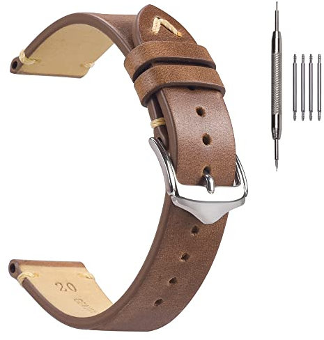 EACHE Uhrenarmband 20mm, Vintage Uhrenarmband Leder Crazy Horse & Öl Wachs Leder Uhrenarmbänder für Herren/Damen (Öl Retro Braun)