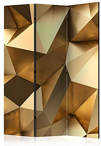 murando - Paravent Raumteiler Office geometrisch Gold, 135x172 cm, 3-teilig | Mobiler Sichtschutz, sofort einsatzbereit, Holzrahmen, ideal fürs Wohnzimmer oder Büro, geruchsneutral, lichtbeständig