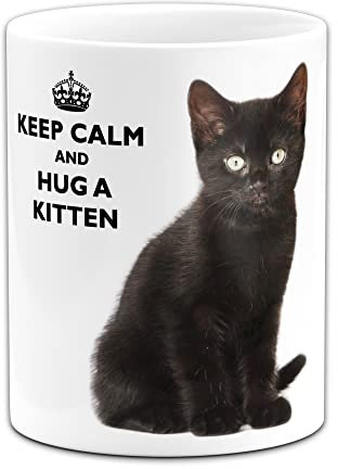 Keep Calm And Hug A Kitten (Black) Ceramic Pencil Holder / Caddy / Pot