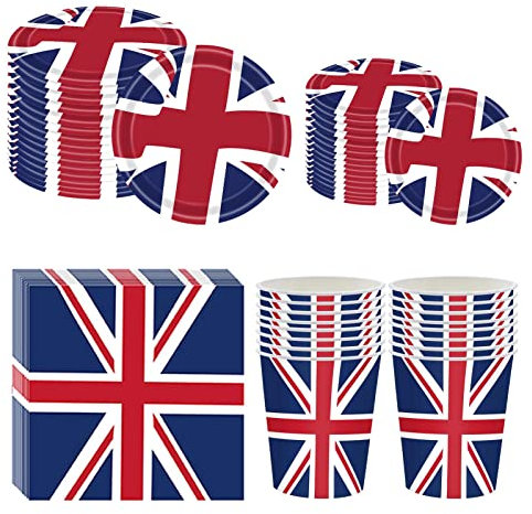 Vaisselle Union Jack 68, Décorations du Jubilé La Reine 2022, Assiettes Et Tasses en Papier Union Jack Et Kit Vaisselle Serviettes