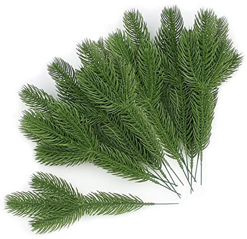 YUNSTK Tannenzweige Künstlich, Künstliche Tannenzweige Wie Echt, Grüne Pflanzen Tannen Zweig Deko, Unechte Tannenzweige für Girlande, Kranz, Weihnachtsverzierung und Heimgartendekoration, 20 stücke