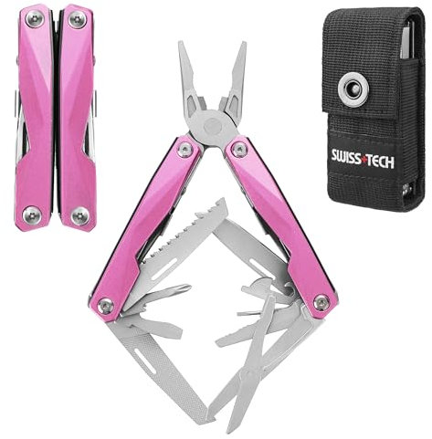 Swiss+Tech Pinza Multifunzione, 16 in 1 Pinza Multiuso in Acciaio Inossidabile, Pinze con Apribottiglie, Cacciavite, Pinze Pieghevole Multiuso per Campeggio, Pesca, Escursionismo e Riparazioni