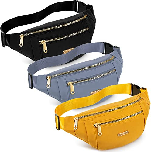 3 Stück wasserdichte Bauchtaschen für Damen und Herren, Gürteltasche mit verstellbarem Riemen, Hüfttasche für Sport, Laufen, Training, Walking, Reisen (schwarz, blau, gelb)