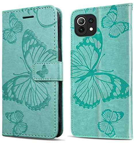 DENDICO Cover per Xiaomi Mi 11 Lite 4G / 5G, Portafoglio Custodia in PU Pelle per Xiaomi Mi 11 Lite 4G / 5G, Antiurto Cover a Libro con Slot per Carte, Verde