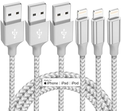 Bkayp 3 Pack 10ft Apple MFi Certified Lightning Cable Nylon Braided Cable iPhone Charger Fast Charging Cord Compatible with iPhone 13 12 11 Pro Max XR XS X 8 7 6 Plus SE iPad and More