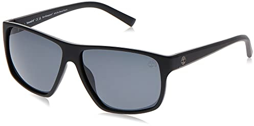 Timberland TB9295 Herren Sonnenbrille, Leichte Lässige Sonnenbrille, Quadratische Linsenform, Geeignet für Korrekturgläser, Polarisierte Rauchgläser, Mattes Schwarz