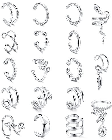 MILACOLATO 18 Pcs Ear Cuff Ohrringe Piercing Für Frauen Clip On Wrap Manschette Ohrringe Clip Auf Knorpel Helix Wrap Ohr Ohrklemme Ohrring Set Für Damen Silber