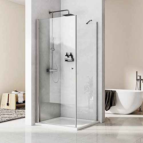 Heilmetz Duschkabine 90x80 Eckeinstieg Dusche Pendeltür Komplett Duschkabine mit Seitenwand, Duschabtrennung Schwingtür mit Nano 6mm ESG Sicherheitsglas Doppel Duschtür Höhe 185 cm