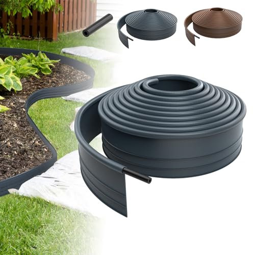 YARDIN Bordure de pelouse flexible en plastique - 6 m - Bordure de parterre en plastique - Bord supérieur rond - Facile à travailler - Anthracite