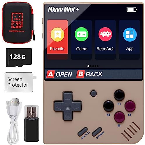 Mini Plus Handheld Spielekonsole, 3,5-Zoll Open Source Retro Spielkonsole mit 128G TF Karte, Eingebaute 15000+ Klassische Spiele, Unterstützung WiFi ,Mit Aufbewahrungstasche