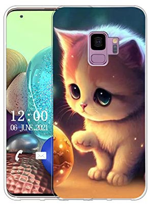 Sunrive Hülle Kompatibel mit Samsung Galaxy S9 Silikon,Transparent Handyhülle Schutzhülle Etui Karikatur Muster Weiches TPU Silikon Case (Katze, Ball) MEHRWEG